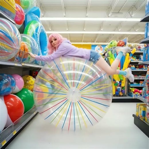 Gameer Girl is checking the new transparent beach ball in the toy ball store #beachball #inflatable