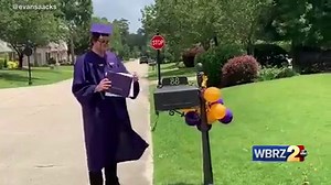 35K views · 948 reactions | WATCH: It's been a rough time for college seniors, but this LSU student's hilarious, improvised graduation ceremony is sure to put a smile on your face. https://www.wbrz.com/news/watch-lsu-student-throws-hilarious-graduation-ceremony-in-his-own-driveway | WBRZ Channel 2 | Facebook
