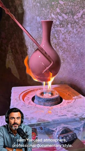 Close-up shots show the piece reheated until the colors melt smooth. | The Reaction Loop