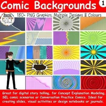 Comic Backgrounds and Panels, 180  PNG for Digital Storytelling Slides & SEL