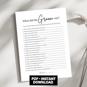 What Did the Groom Say Bridal Shower Game, Couples Wedding Shower Game, Ask the Groom Questions, Rehearsal Dinner Games, Engagement Party - Etsy