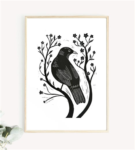 Blackbird Lino Print, British Bird Spring Print, Nature Wall Art - Etsy