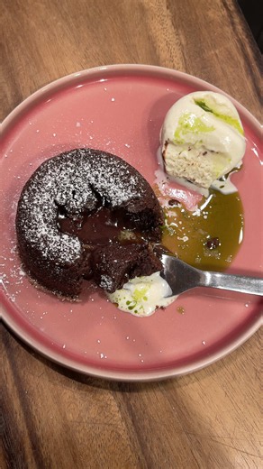 chocolate lava cake, fig leaf ice cream, fig leaf olive oil 🫶🏼 (it’s molten not underbaked if you get the reference hehe) using fig leaves we foraged in ischia most beautiful island 🌞 my ice cream maker couldn’t churn the ice cream base to a perfect soft serve consistency but it was delicous nonetheless