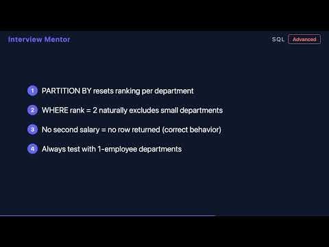 Second Highest Salary Per Department - SQL Interview