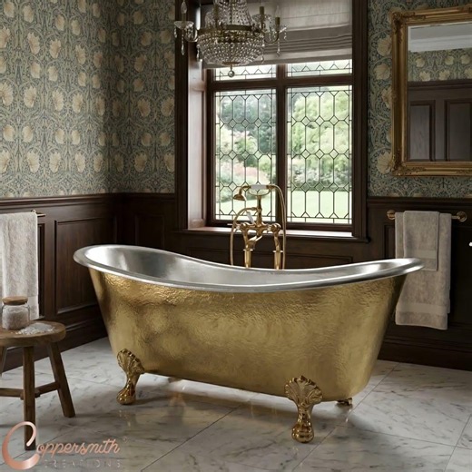 Clawfoot Brass Bathtub 👑 Hammered Brass & Nickel Interior Luxury Tub