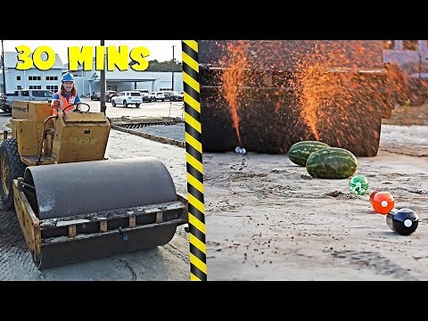 Roller Crushing Things | Road roller rolling over objects