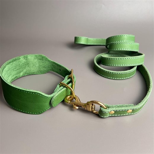 Luxury Leather Dog Collar & Leash Set: Brass Hardware, Greyhound Collar - Etsy