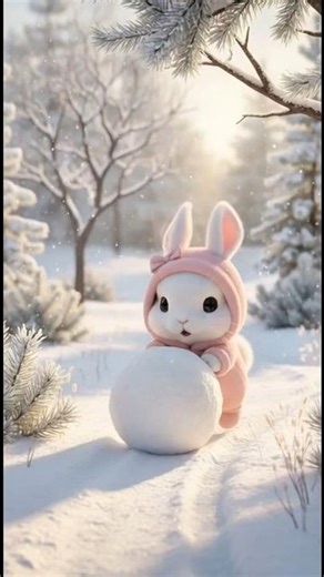 ⛄️ Let's make a rabbit snowman. #cute #cartoon #ai #animation #cutebunny #cute ai bunny #졸귀