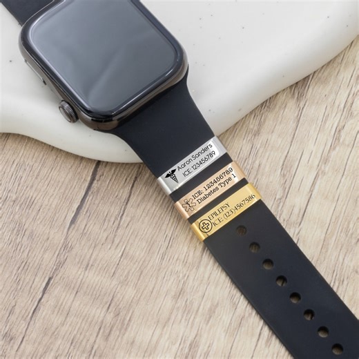Custom Medical Alert Tag for Watch Band Engraved, ID Tag for Apple Watch Band, Allergy Tag, Emergency Contacts, Diabetes, Alert Bracelet - Etsy