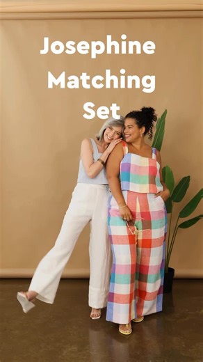 Closet Core Patterns on Instagram: "✌️ Like two peas in a pod, our new Josephine Set just works together! The high waist on the pants perfectly complements the cropped top to give you a vintage-inspired outfit that feels totally modern.⁠ ⁠ We love it in this rainbow plaid (custom Core Fabrics print) or the classic seersucker and linen pant combo. Best of all, at around a meter of fabric, this little top is the perfect scrapbuster!⁠ ⁠ #ClosetCoreJosephine #matchingset"