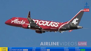 Alaska Horizon E175 rocking the Washington State Cougars livery departs LAX — caught LIVE during the Airline Videos Live broadcast on February 8th, 2026! #airlinevideoslive #airlinevideos #airports #aviation #aviationdaily #airplanes #avgeek | AIRLINE VIDEOS