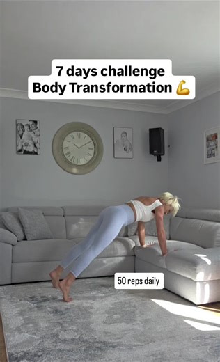 Leave a heart if you're in❤️ Hey guys, obviously we won't transform our bodies in 7 days, but the plan for this challenge is this: If you don't have time for long workouts, I'll share with you one exercise each week that you'll do every day for a week👌 How it works: ✅️Do 50 reps each day 💪 ✅️Split them if needed 10×5 or 10reps every hour ✅️Go at your own pace Proper form: Feet shoulder- width apart Hands under your shoulders Chest up,back straight Core engaged Tighten your glutes as you return