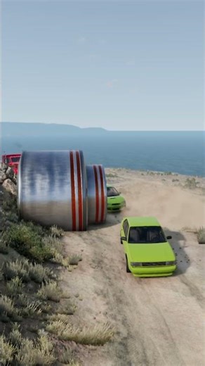 bollard pushes cars on dusty road #beamngdrive