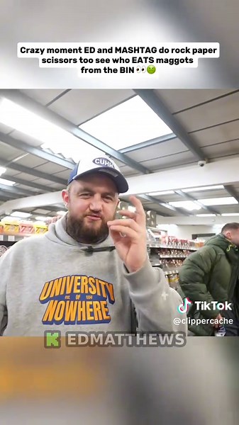 Crazy moment ED and MASHTAG do rock paper scissors too see who EATS maggots from the BIN 👀🤢#edmatthewstokky #hstikkytokky #fyp