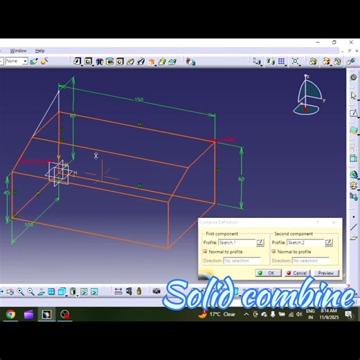 CATIA V5 Combine 2 Sketches | One Command Solid 🔥 | #catiav5