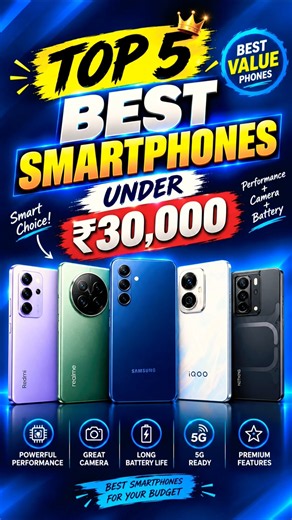 🔥 Top 5 Best Smartphones Under ₹30,000 in 2026 📱 | Best 5G Phones! 🚀 #bestsmartphoneunder30000