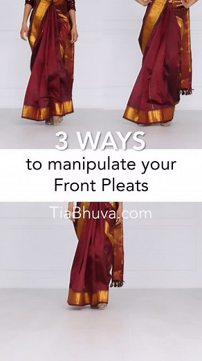 3 Ways to Style Front Pleats: 1. The organic look 2. Pressed on the Inside 3. Flat Look How do you style your front pleats? #sareepleats #sareelove #saree #sareedrapingtutorial #sareehacks #sari | TiaBhuva.com