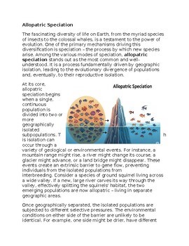 Allopatric Speciation Worksheet for Sub-Plan or Classwork & Homework
