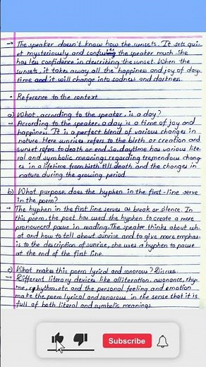 A Day😊 Full Exercises || Class 12 English Literature Section || By Emily Dickinson 🤗 #shorts