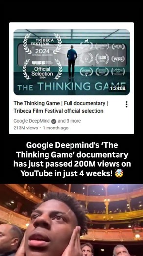 Artificial Intelligence (AI) Wing on Instagram: "Google Deepmind's ‘The Thinking Game’ documentary has just passed 200M views on YouTube in just 4 weeks! 🤯 Filmed over five years by the award winning team behind AlphaGo, the documentary examines how Demis Hassabis’s extraordinary beginnings shaped his lifelong pursuit of artificial general intelligence. It chronicles the rigorous process of scientific discovery, documenting how the team moved from mastering complex strategy games to the ups and