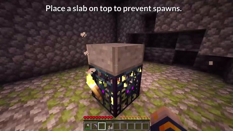 A survival mob farm design with storage and crafting area