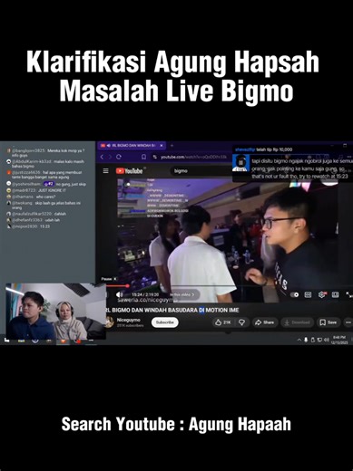 Penjelasan Agung Hapsah Soal Live Bimo Kemarin #bigmo #agunghapsah #youtuber #livestreaming