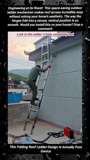 This Folding Roof Ladder Design Is Actually Pure Genius #SpaceSavingDesign #MetalFabrication