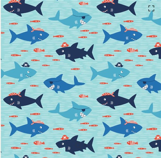 Pirate Shark Flannel Fabric: Blue Cotton Baby Quilting Fabric - Etsy UK