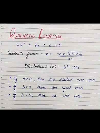 Formulas of quadratic equation class 10