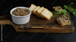 pate or terrine liver chicken or goose duck foie gras appetizer quick sandwich home cooking ready to eat on the table healthy meal snack ingredient top view copy space for text food background rustic