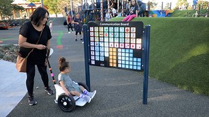Pictures and symbols are an effective way for non-verbal, speech-challenged, and early-learning individuals to communicate with friends and caregivers. Place a Symbol Communication Sign at the entrance of your play area to ensure everyone can express themselves! #playconnectsus #shapedbyplay | Landscape Structures Inc.