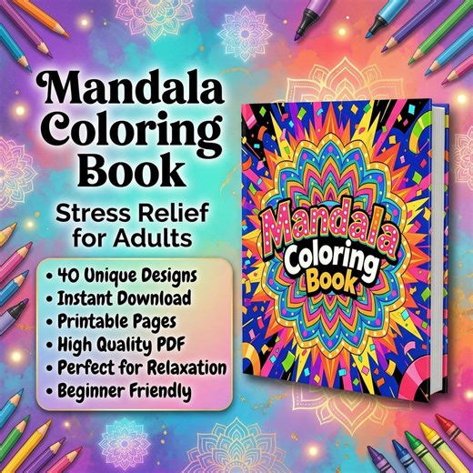 40 Mandala Coloring Pages for Adults | Stress Relief, Mindfulness (PDF Download) - Etsy