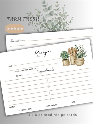 Recipe Cards: Farmhouse 4x6 Printed Recipe Card, Bridal Shower Recipe, Neutral Graphic - Etsy