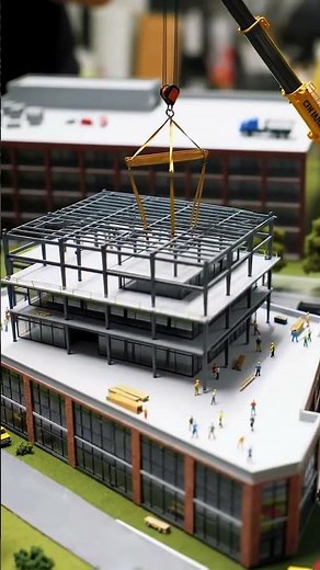 Tower Crane Lifts Steel Beams in a Miniature City