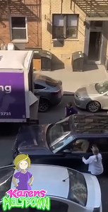 Driver Karen FLIPS OUT at movers because "she can't get through" #karenstrikesagain #karen #karensgoingwild #foryou #fyp #reelsvideo | Karens Meltdown