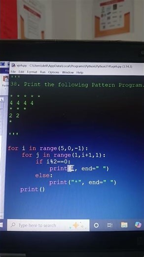 38. Python Pattern Program #nitinsir #python #nive #viral #shorts #reels
