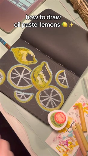 how to draw lemons, in oil pastel #dailyart #fyp #lemon #diy #howto