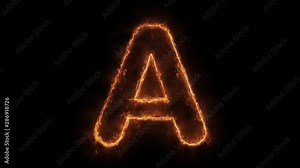 Alphabet A Word Hot Animated Burning Realistic Fire Flame and Smoke Seamlessly loop Animation on Isolated Black Background. Fire Word, Fire Text, Flame word, Flame Text, Burning Word, Burning Text.