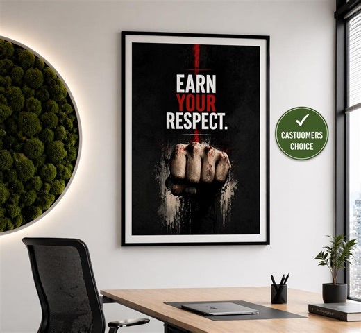 Earn Your Respect Poster, Motivational Wall Art, Gym Office Decor, Discipline Quote Print, Masculine Black Red Poster, Fitness Gift - Etsy