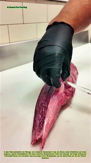 Fleischbearbeitung: Entfernen von überschüssigem Fett und Sehnenhaut vom Rindfleisch