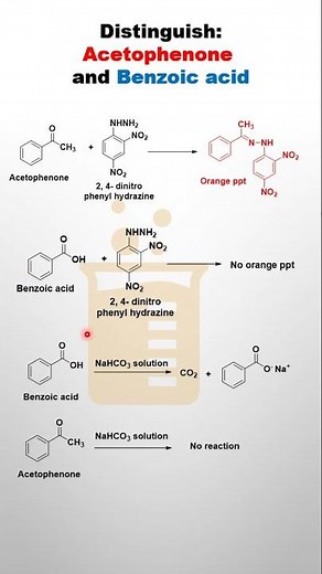Acetophenone and Benzoic acid | 2,4-DNP Test | NaHCO3 | Organic Reaction #youtubeshorts
