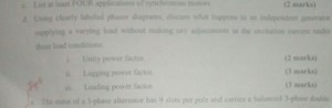 c. List at least FOUR applications of synchronous motors.d. U... | Filo
