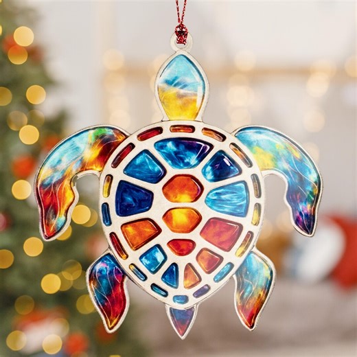 Mosaic Sea Turtle Ornament | Stained Glass Style Ocean Decor | Marine Life Journey Gift | Coastal Beach House Bauble - Etsy