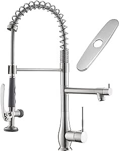 GIMILI Kitchen Faucet with Pull Down Sprayer Single Handle High Pressure Brushed Nickel Kitchen Sink Faucet Commercial Double-Headed Stainless Steel Kitchen Faucets Sink with Deck Plate