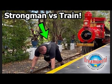 Strongman pulls 20,000+ kg Train for charity at Dreamworld 🚂💪 | Gold Coast Australia