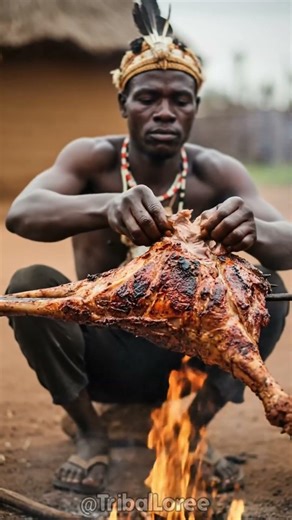 African Tribes Roast Buffalo Legs Over Open Fire