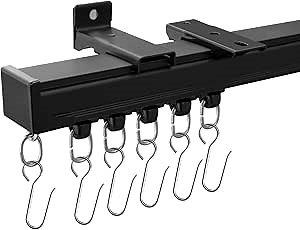 Ceiling Curtain Tracks Ceiling Mounted Heavy-Duty Curtains Rails Room Divider Curtain Track for Living Bedroom Shower Privacy RV Garage Divider Track and Hooks, Black 12ft.