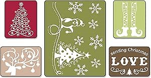 Sizzix 656985 Textured Impressions Embossing Folders, Sending Christmas Love Set by Rachael Bright, 5-Pack, Multicolor