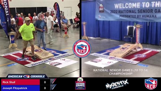 National Senior Games Men’s Singles Championship (70 to 74) Rick Stull vs Joseph Fitzpatrick | American Cornhole Organization | Facebook