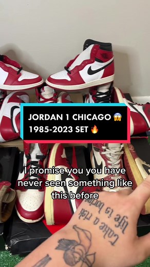 Heres a quick video of all of the Air Jordan 1 Chicago pairs from 1985-2023 👟🔥. What would you pay / value these beauties at 😱🔥 #sneakers #jordan #sneakercollection #1985 #1985jordan1 #chicago #jordan1 #jordan1high #sneakerhead #sneaker